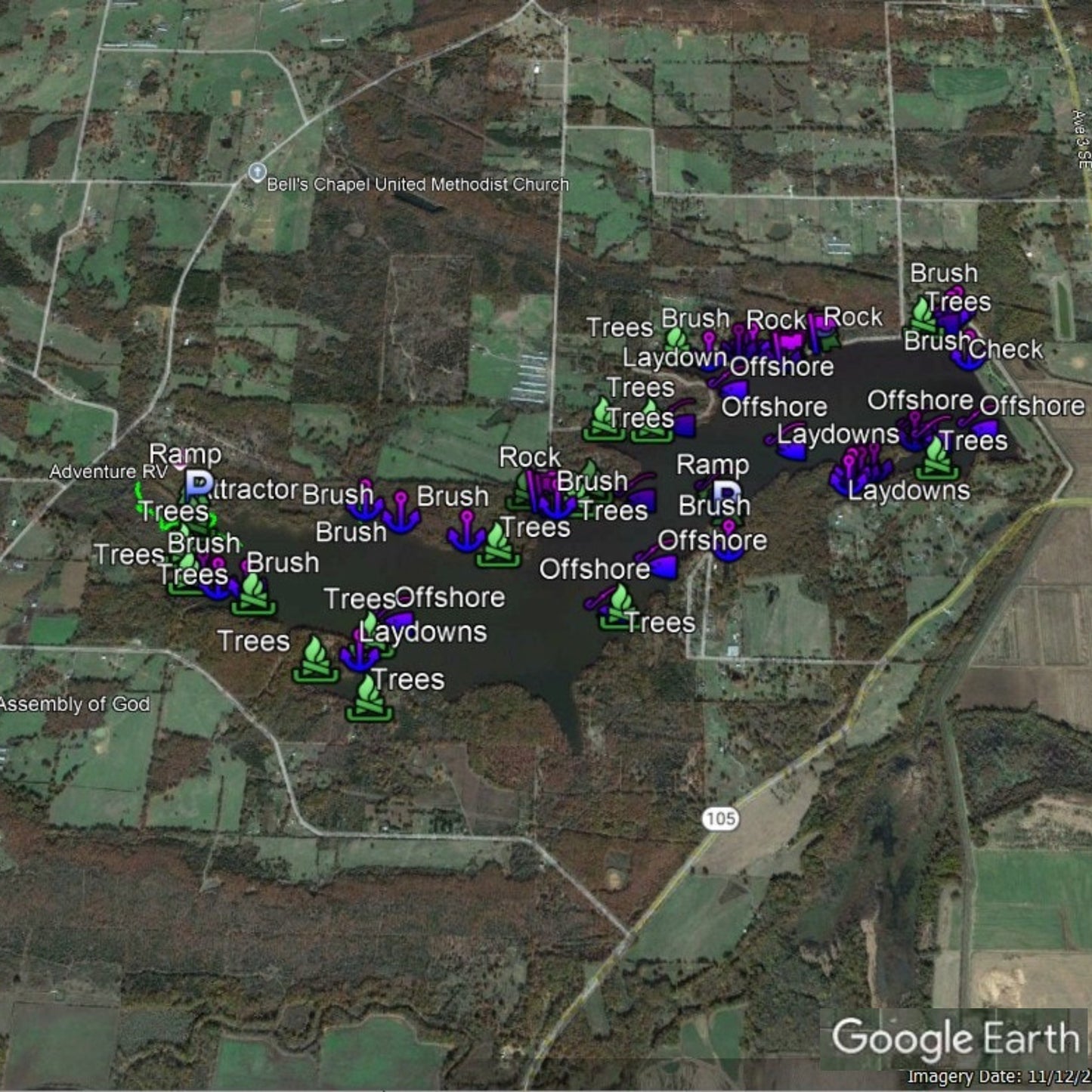 Atkins Lake Breakdown - Bass Fishing Hot Spots & Waypoints