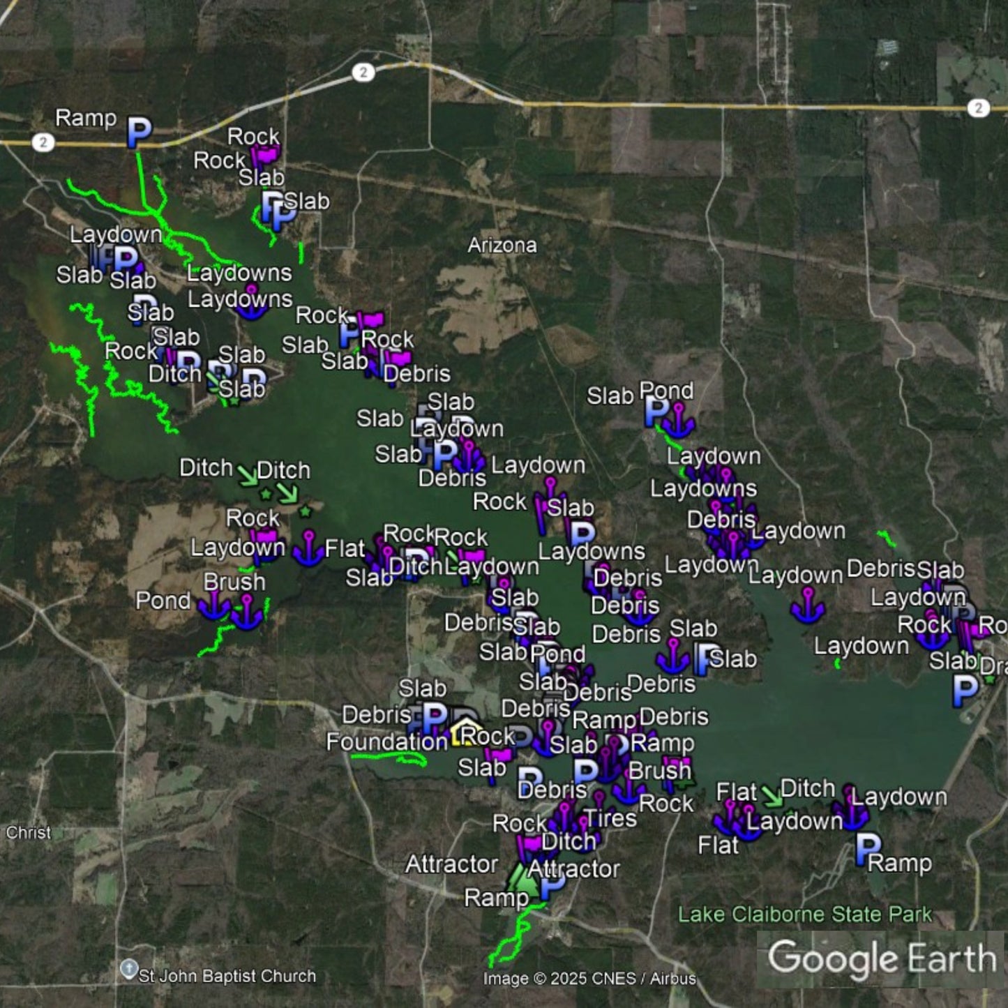 Claiborne Lake Breakdown - Bass Fishing Hot Spots & Waypoints