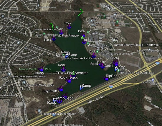 Marine Creek Lake Breakdown - Bass Fishing Hot Spots & Waypoints
