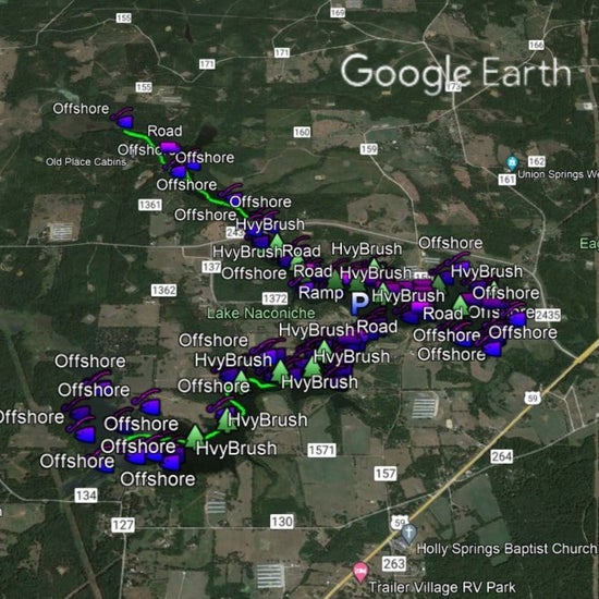 Naconiche Lake Breakdown - Bass Fishing Hot Spots & Waypoints