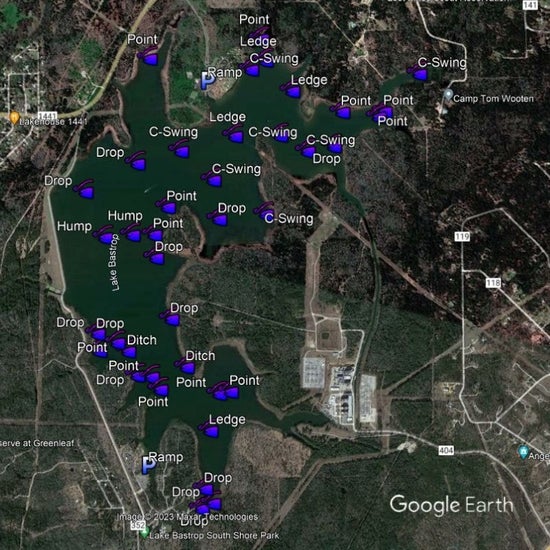 Bastrop Lake Breakdown - Bass Fishing Hot Spots & Waypoints