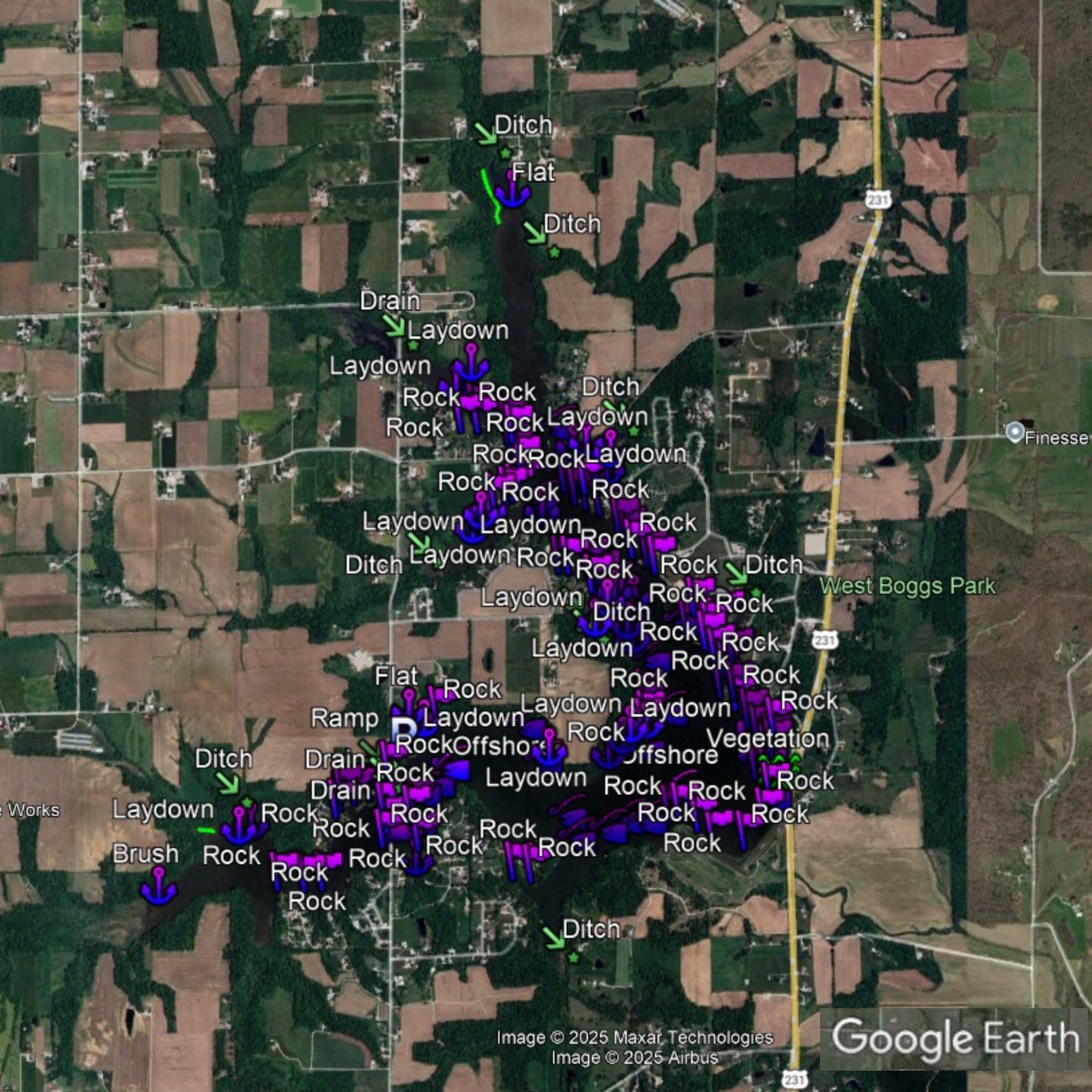 West Boggs Lake Breakdown - Bass Fishing Hot Spots & Waypoints