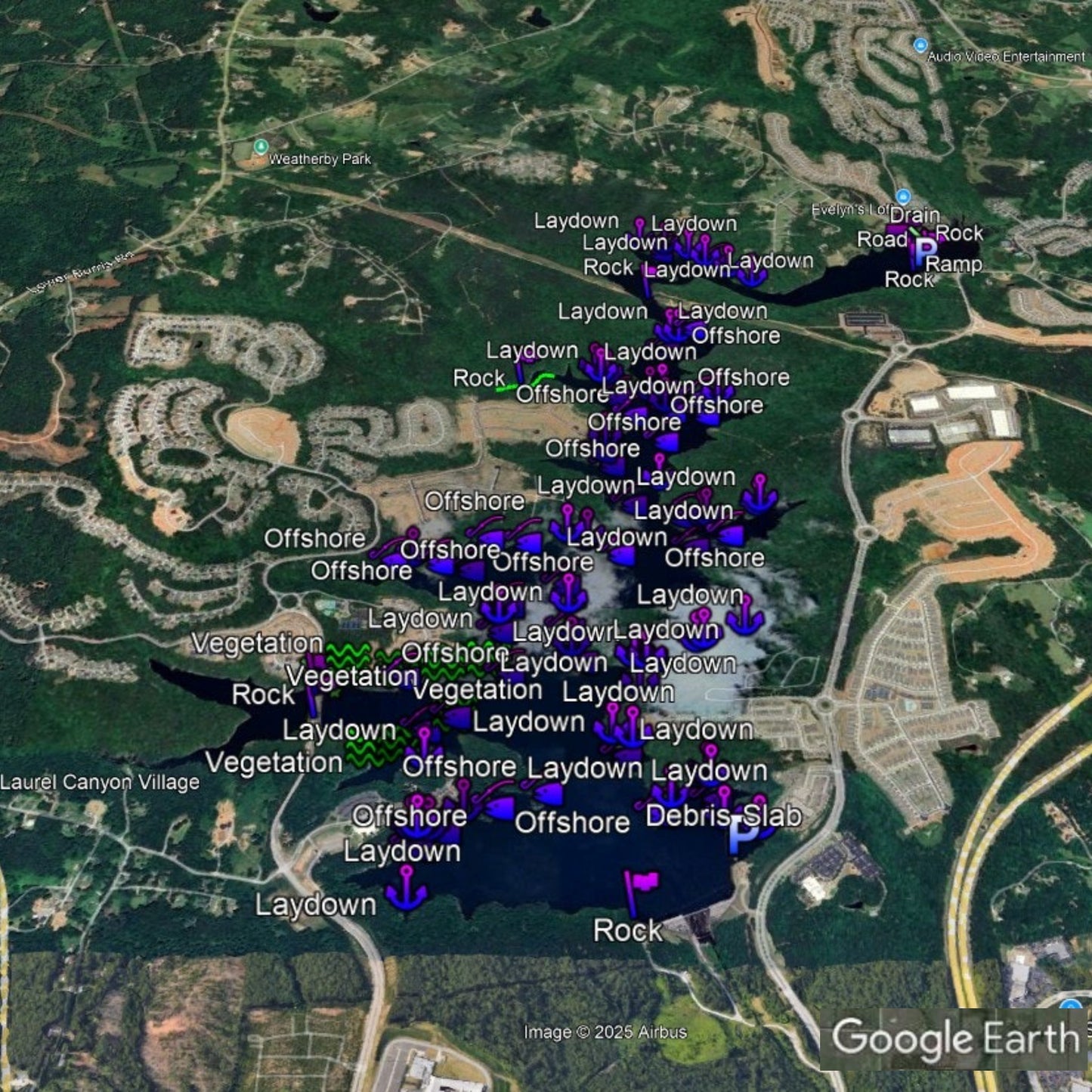 Hickory Log Creek Reservoir Breakdown - Bass Fishing Hot Spots & Waypoints