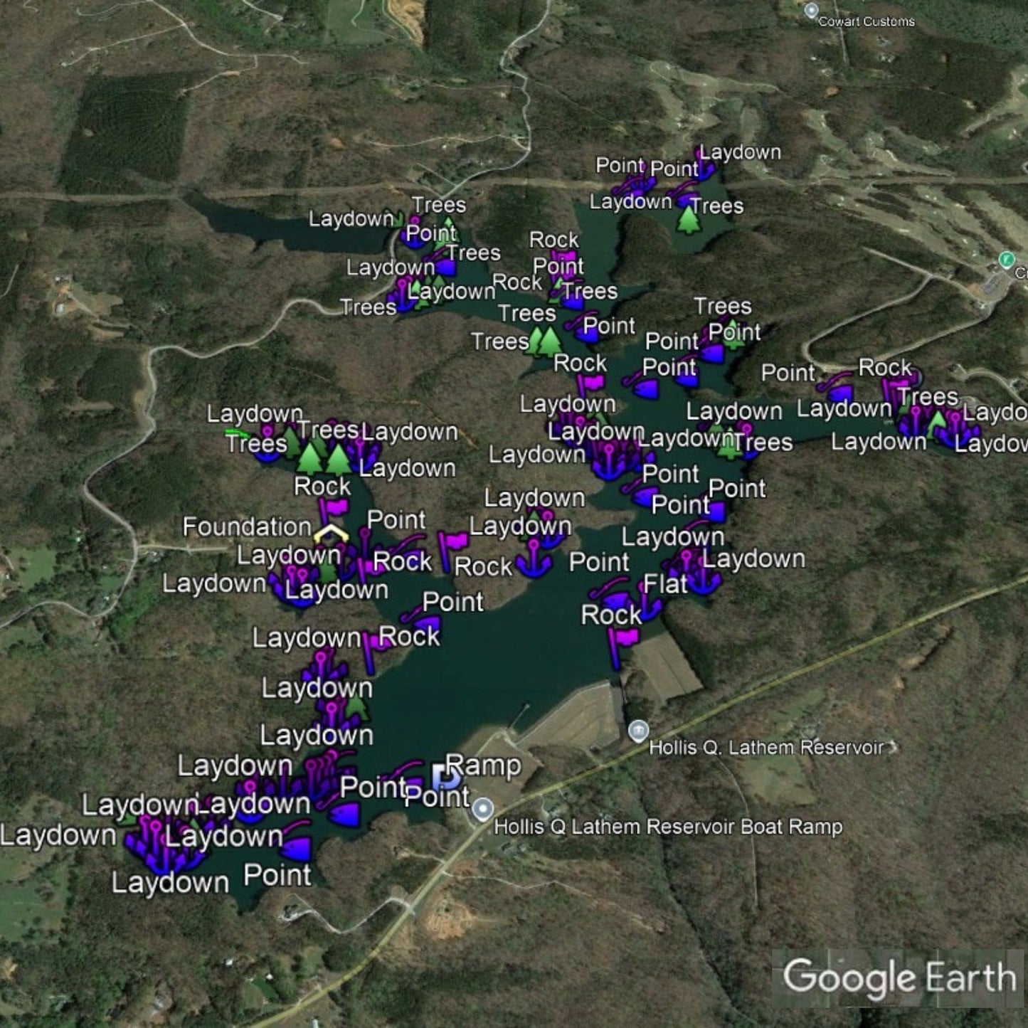 Hollis Q. Lathem Reservoir Breakdown - Bass Fishing Hot Spots & Waypoints