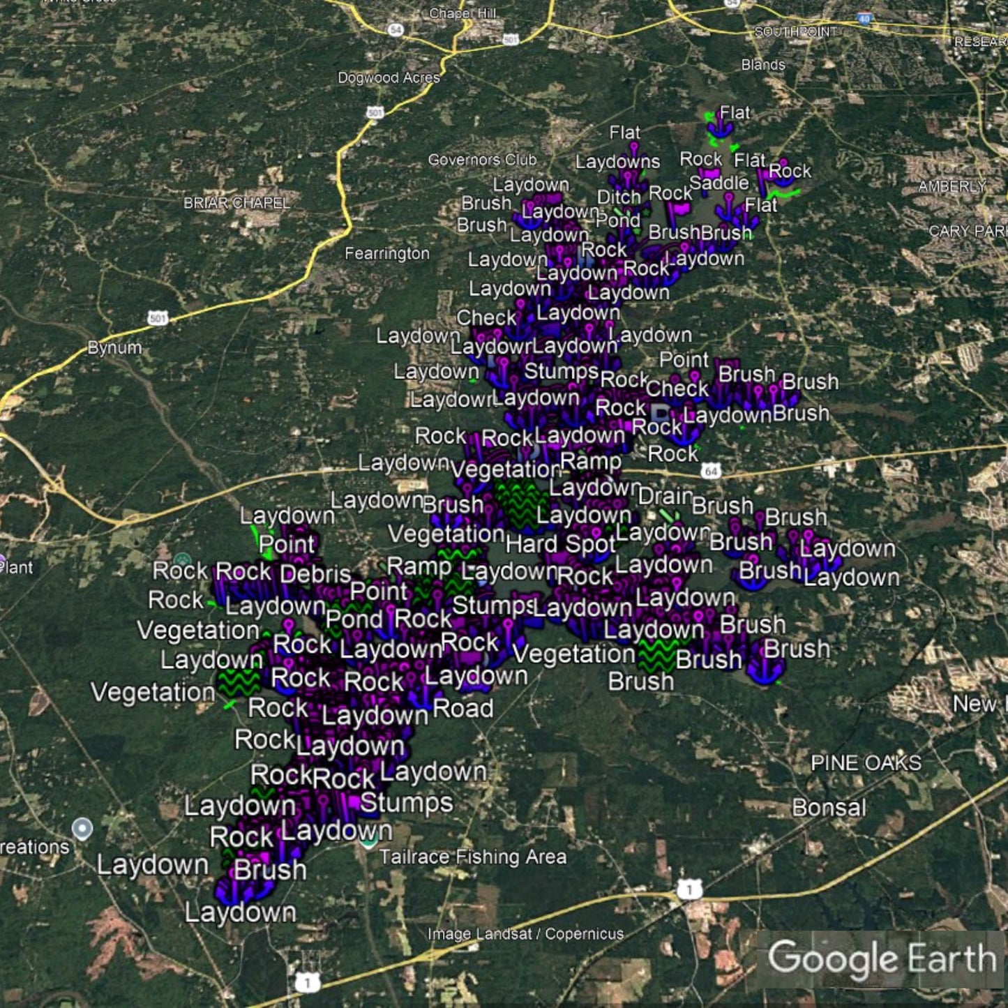 Jordan (NC) Lake Breakdown - Bass Fishing Hot Spots & Waypoints
